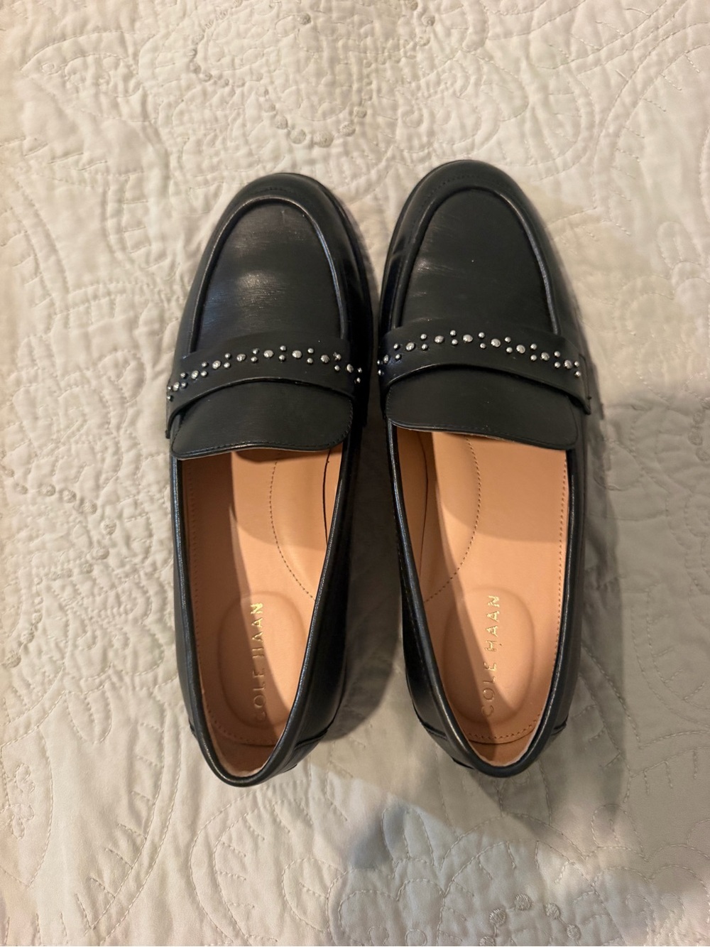 Cole Haan Black Studded Leather Loafers